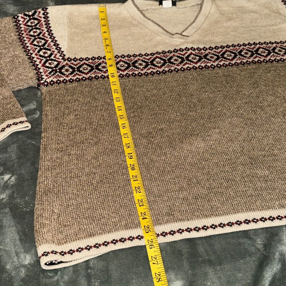 Vintage Fashion Bug Sweater Women's 26 Beige Brown Printed Knit Nordic Plus Size - Picture 3 of 7